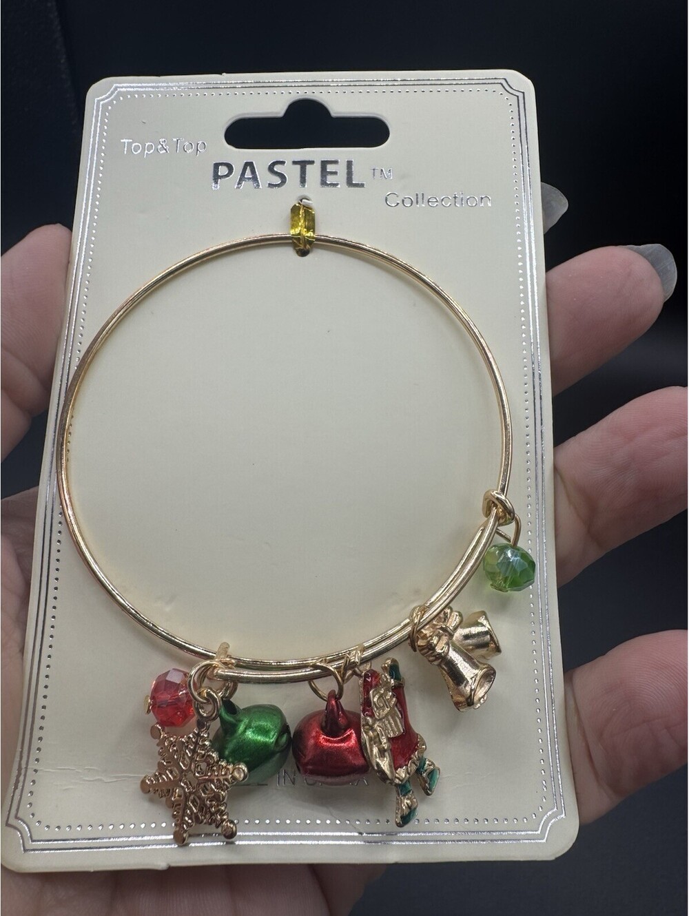 Christmas Charm Bangle Bracelet Gold Tone Santa Bells Snowflake NWT